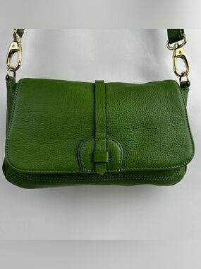 Unbranded Green Genuine Pebble Leather Crossbody Bag